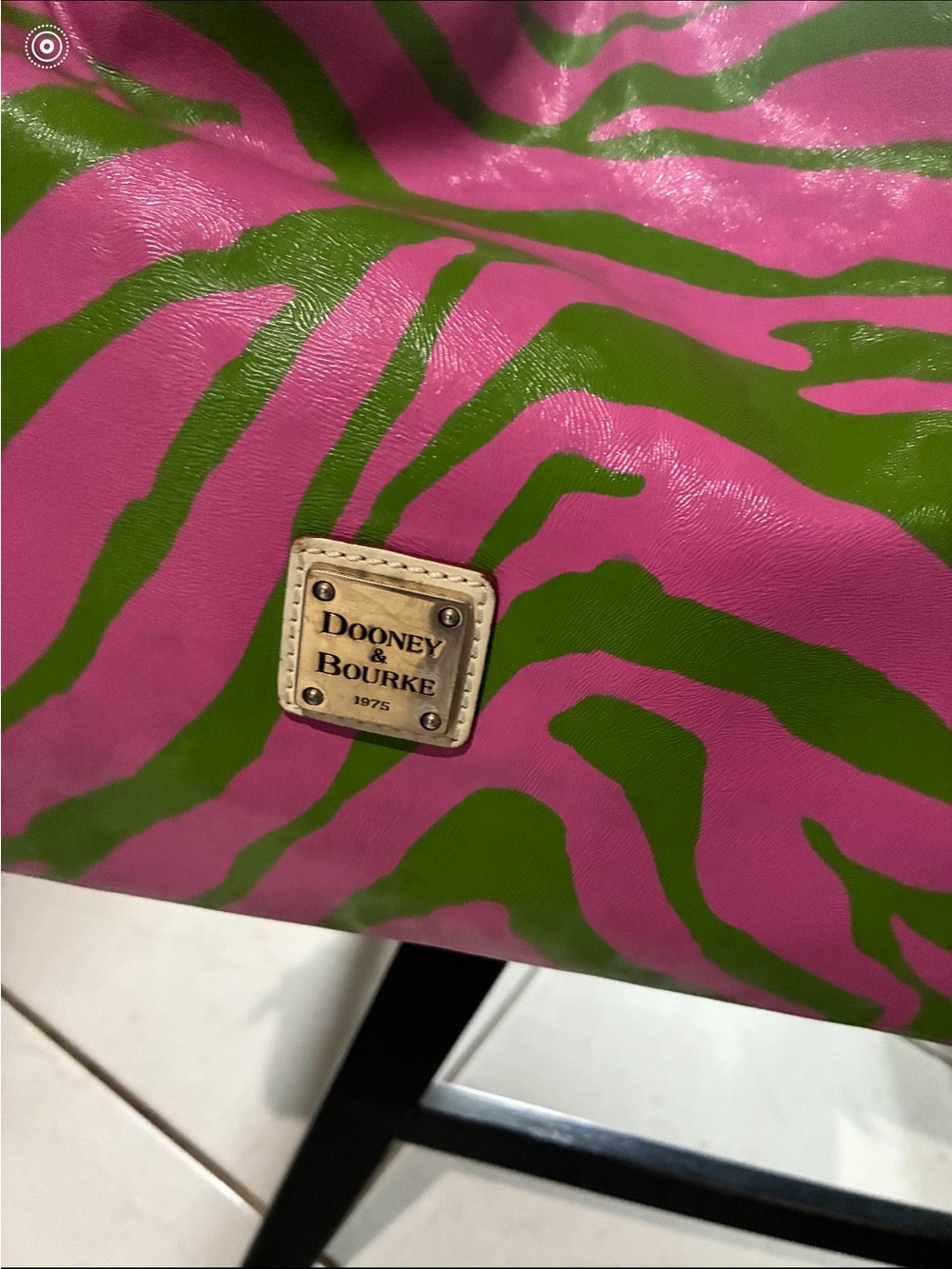 Dooney & Bourke Pink and Green Zebra Print Shoulder Bag with Tan Strap - Picture 3 of 6
